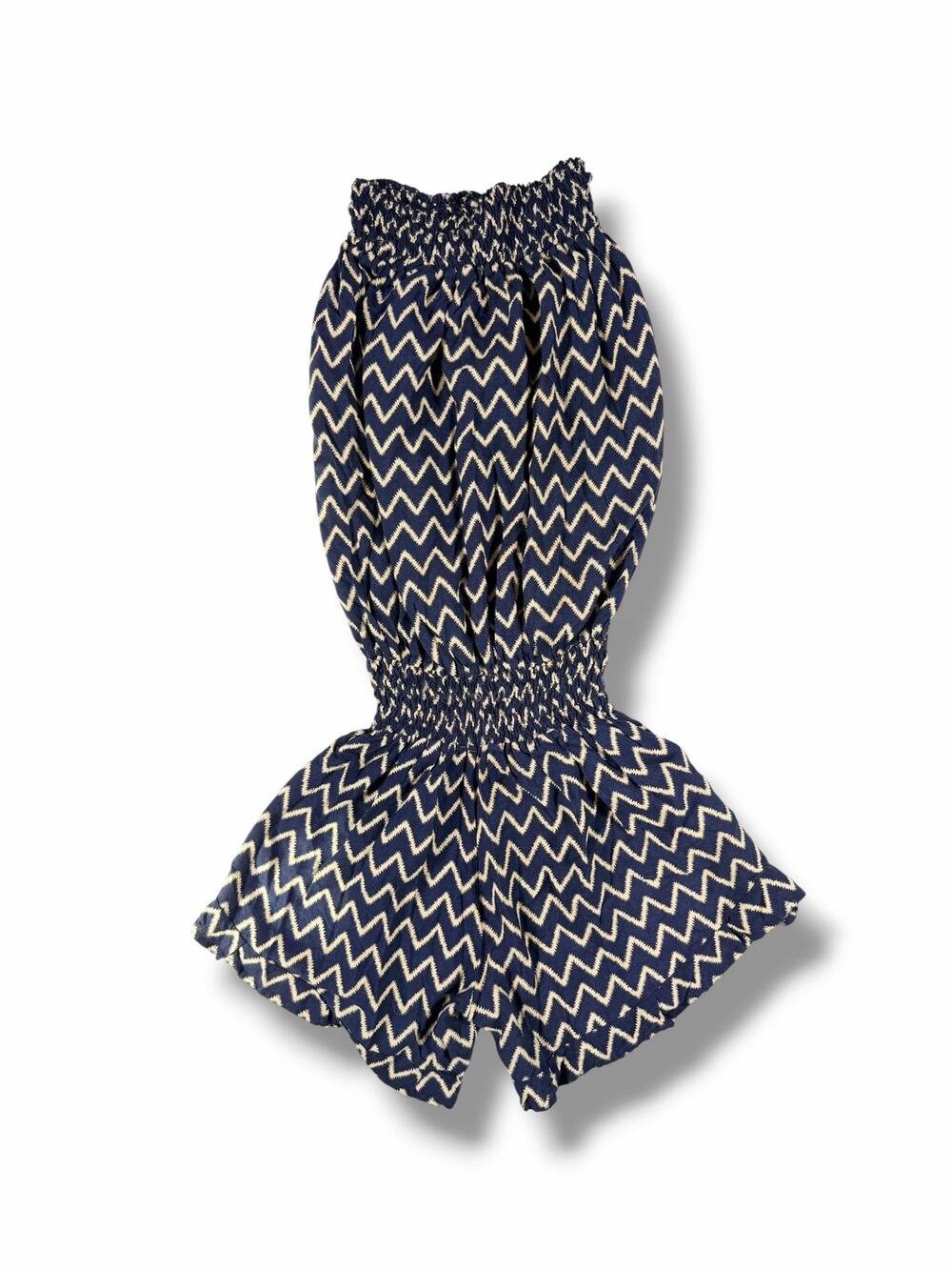 Handmade Chevron Strapless Smocked Romper Navy Cream size small
